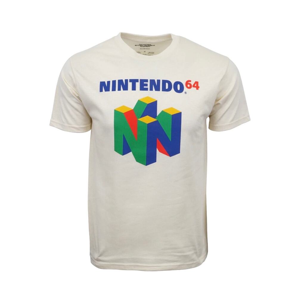 Nintendo 64 N64 Logo Graphic T-Shirt White Short Sleeve Retro Gaming  SZ L New